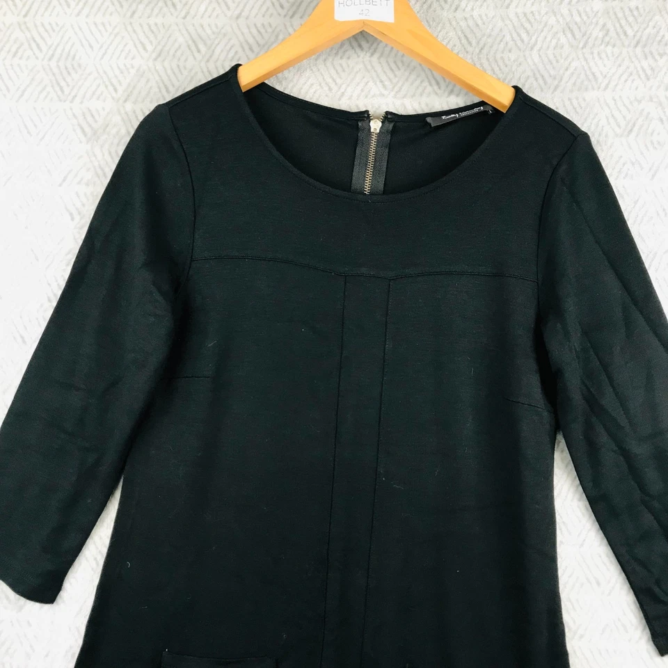 Betty Barclay Robe Droite Femme M Noir Manches 3/4 Deux Poches Zip Dos Col Rond - Photo 4/4