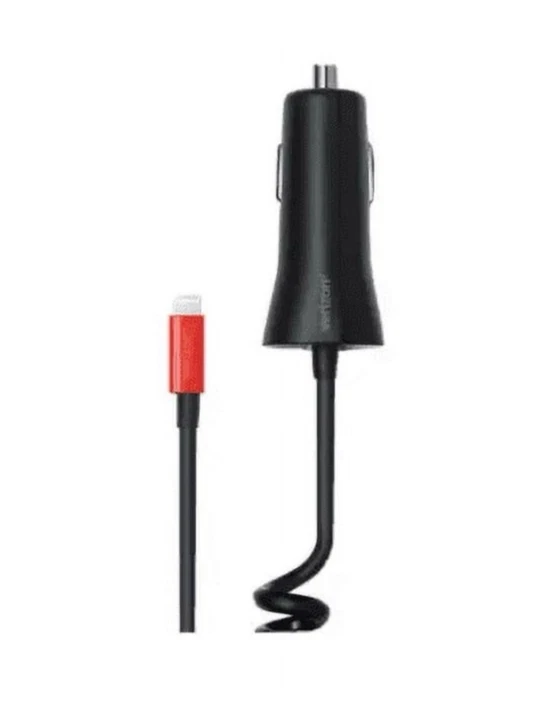 Verizon Car Charger-MFI Cert. Fast Charge-9 FT Coiled Cable-Ceramic Black [NEW] - Image 3 of 4