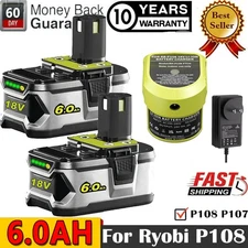 1丨4X For Ryobi P108 18V ONE Plus Battery丨Charger LITHIUM-ION 6.0Ah High Capacity