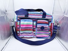 Kipling Colorful Striped Shoulder Bag Travel Duffel Multi Pocket Diaper bag