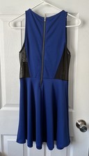 Forever XXI Colorblock Skater Dress Back Zipper  Blue Black Size M Mesh Cutouts