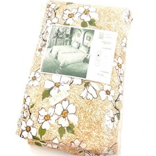 vintage new in package twin size coverlet quilt bed spread tan white floral
