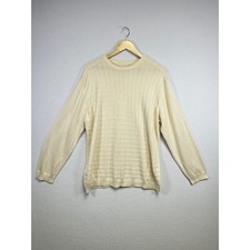 Perry Ellis Cream Knit Sweater XL Ribbed Texture Crew Neck Long Sleeve