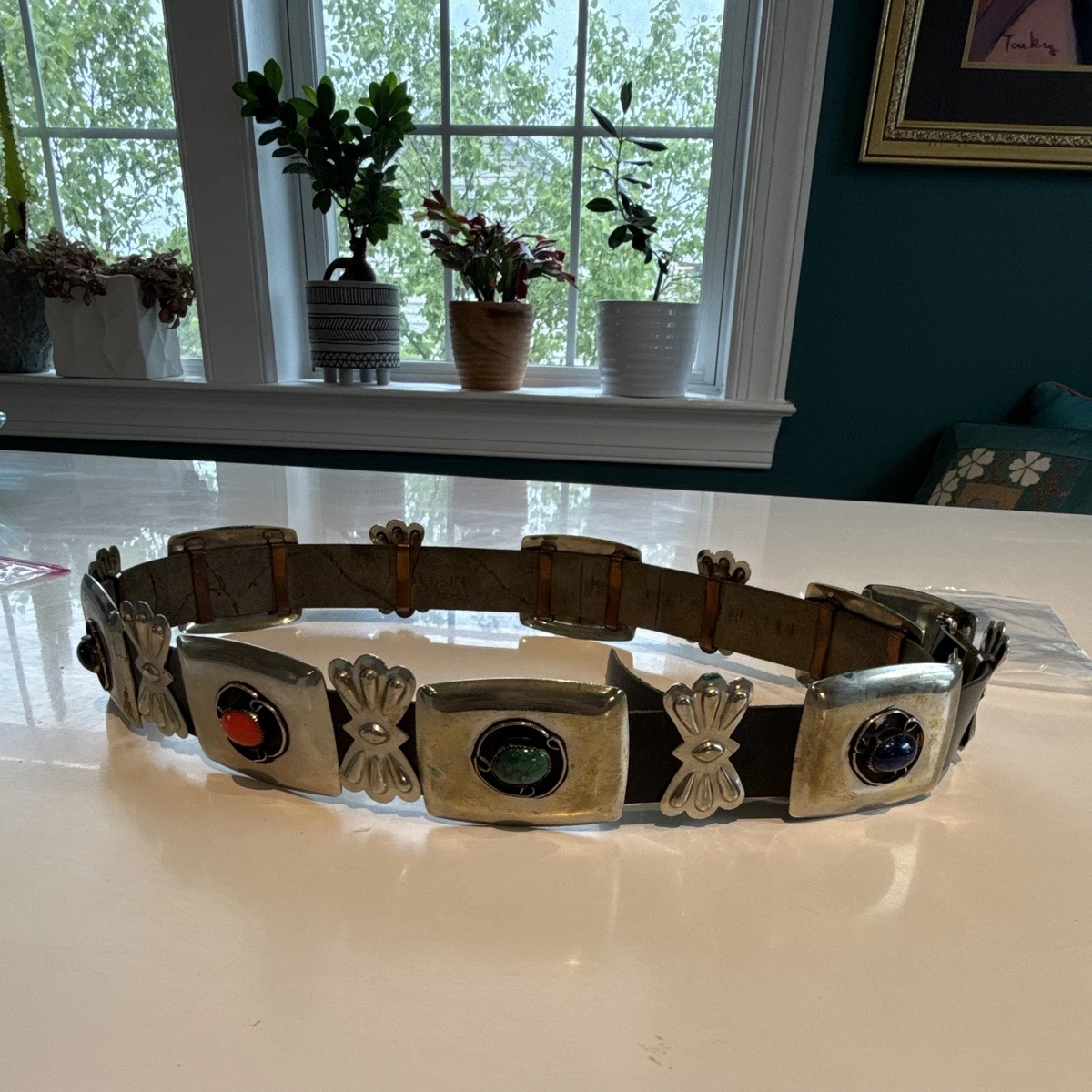 Vintage H. Pomerantz N.Y. Platanelle Aluminum Wide Waist Cinch Tile Belt 26-27\