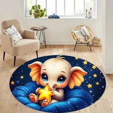  Cozy and Healing Cute Cartoon Elephant w/Vast Starry Sky Theme Flannel Round Fl