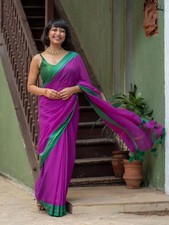 Hand Made Pure Mul Mul Cotton Saree Women Ethnic Wear Sari Blouse with Zari Par