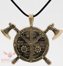Brass Pendant of Viking battle axes & shield charm talisman necklace IronWork