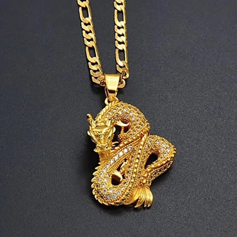 Collar Colgante Dragón Circón 24" Oro 18K Relleno Sobre Latón D375 Foto 2 de 4