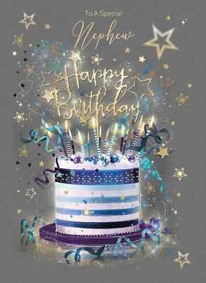 Birthday Card Nephew - Male Foil Finish Cherry Orchard 125mm x 174mm