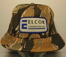 New Old ELCOR CONSTRUCTION PATCH CAMO SNAPBACK VINTAGE TRUCKER HAT MADE IN USA