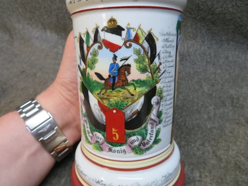 WWI IMPERIAL GERMAN ARMY COMMEMORATIVE BEER STEIN-5TH DRAGOONS-NAMED - Picture 7 of 17