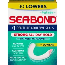 SM Sea Bond Lower Denture Adhesive Wafers Zinc-Free Fresh Mint 30 Counts