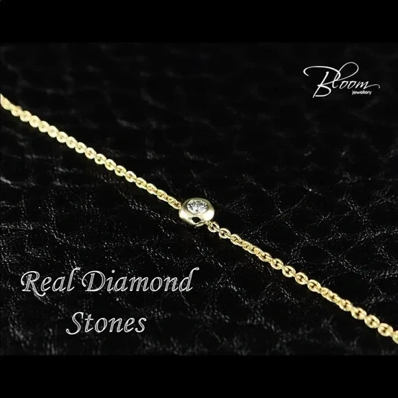 18k Solid Gold Dainty Solitaire Single Real Natural Diamond Bracelet - $1239 - Image 4 of 4