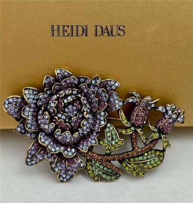 Heidi Daus Huge Rose Flower with Buds Swarovski Elements Brooch Pin NIB