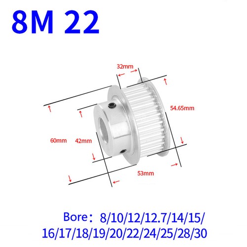 HTD-8M 12T-60T Timing Belt Pulley Pitch 8mm BF-type CNC Drive Pulleys Width 32mm - Picture 13 of 22