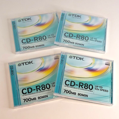 4x TDK CD-R80 Ultra High Speed 52x 700MB 80min Recordable Blank Discs New Sealed - Picture 1 of 9