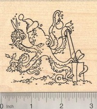 Christmas Octopus Wrapping holiday Gift Rubber Stamp M19313 WM