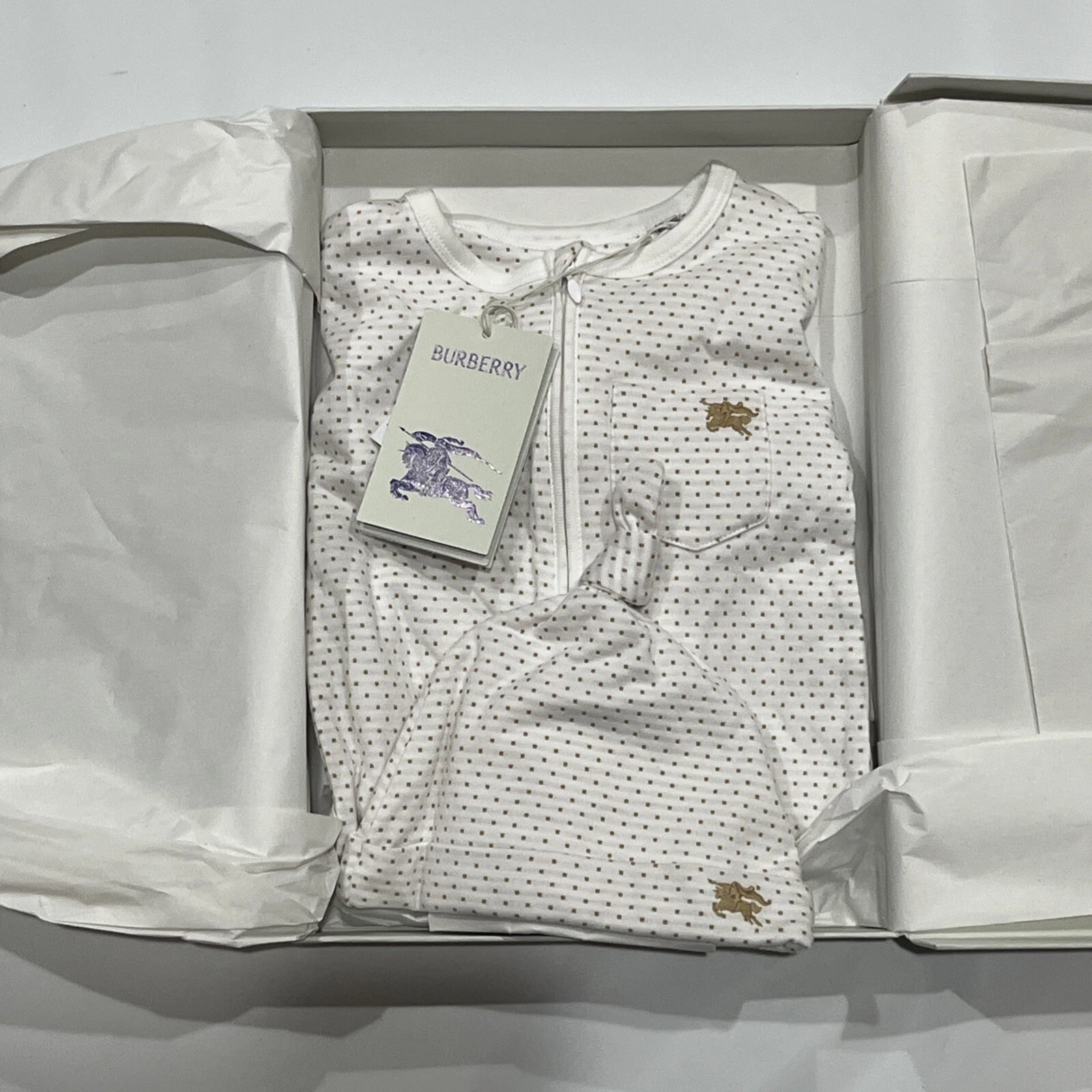 Burberry Baby Claude Dot 2 Pc Footie Outfit Boxed Gift Set -9 Month -retail $340