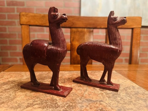 2x’s Llama Alpaca Wooden Figures South American (Peru) Wood Carved Souvenir