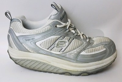Skechers Shape Ups Womens 9 Med Leather Shoes White Silver 11814 Skechers Shape Ups Womens 9 Med Leather Shoes White Silver 11814