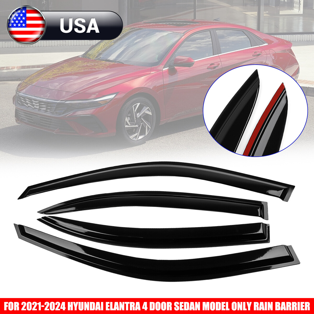 Window Visors Rain Guards Fits 2021 2022-2024 Hyundai Elantra 4 Door Sedan Model