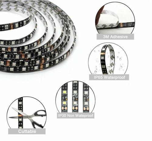 12V 5050 60LED/m Flexible Black PCB LED light Strip RGB Warm White String Lights - Picture 5 of 6