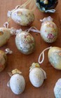 Vintage Easter Decoration, Papier Maché Eggs Ornaments, 12 Shabby Chic 1970's