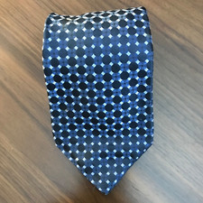 BURMA BIBAS MENS NECKTIE ALL SILK MADE IN USA BLUE GEOMETRIC