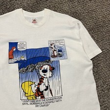 Vintage Calvin and Hobbes T-Shirt Size XL White Cartoon 90s SUNY Morrisville