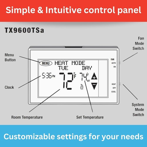 LUX TX9600TS PROGRAMMABLE HEAT/COOL TOUCHSCREEN THERMOSTAT - Picture 6 of 7