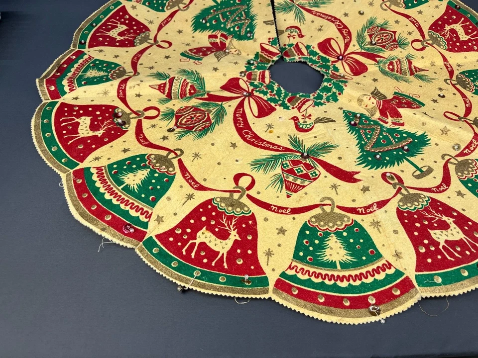 Rare 1950's Bucilla Nylokraft Christmas Tree Skirt Felt + Sequins from Kit #2998 - Image 3 of 4
