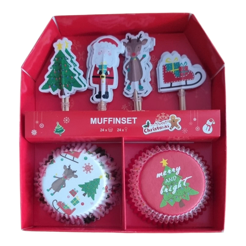 Backform Muffinförmchen Papierförmchen Muffinset Weihnachten Weihnachtsmann 24St - Bild 3 von 3