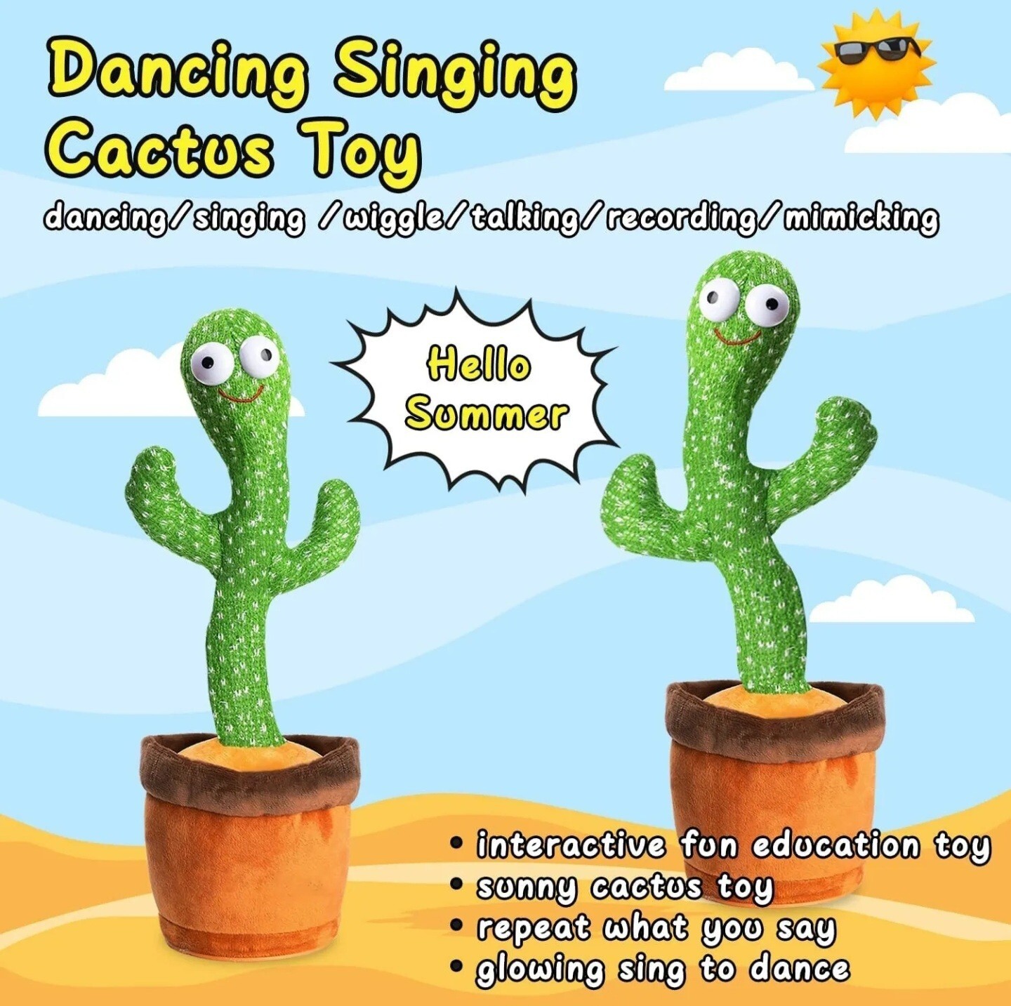 Dancing Cactus Plush Toy Doll Electronic Recording Shake With Song Funny Gift US