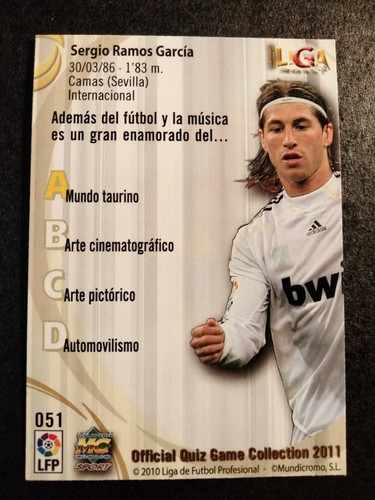 SERGIO RAMOS #051 REAL MADRID SUPER STAR FICHAS QUIZ GAME 2011 MUNDICROMO - Imagen 2 de 2