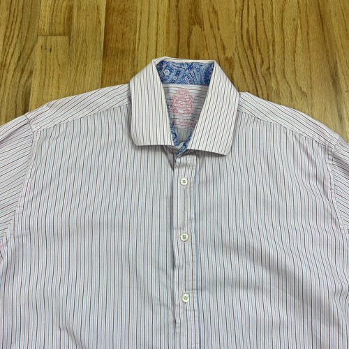 English Laundry Long Sleeve Button Down Shirt Sz 17 32/33 Pink Stripes - Imagen 3 de 12