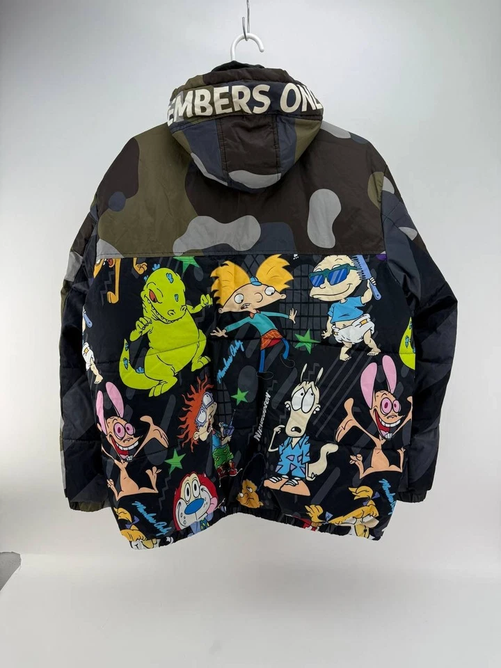 Members Only x Nickelodeon Mens Hooded Full Zip Camo Puffer Jacket Size 2XL - Image 2 of 4