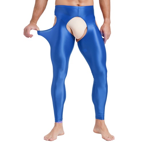 Mens Glossy Open Cutout Pants Workout Skinny DanceWear Elastic Yoga Tights - Picture 64 of 185