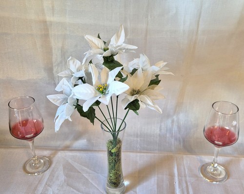 Artificial Flowers POINSETTIA Plants Bunch Bouquet Christmas Ivy Fern Festive - Picture 4 of 23