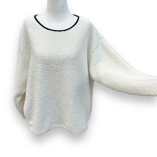 Lands End Sherpa Fleece Sweatshirt Cream Ivory Black Pockets Size XL Petite - Picture 3 of 13