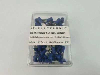 SP-ELECTRONIC Lötfreie Flachstecker 6,3mm blau Quetschverbinder 6,3mm blau 100Stück in Box