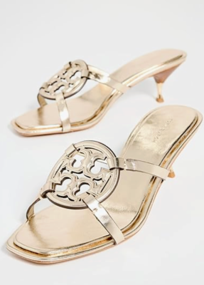 TORY BURCH MILLER SANDAL GEO BOMBE LOW HEEL SPARK GOLD