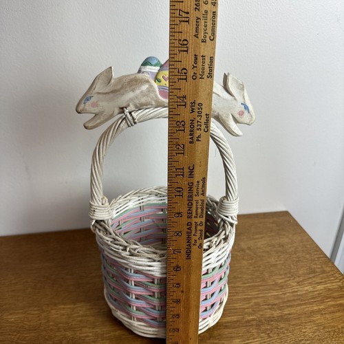 Easter basket wood Easter Bunny and egg on handle pastel Midwest importers - Picture 8 of 8