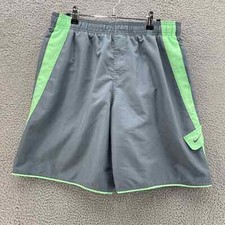 Nike Swim Trunks Shorts Men Large Grey Neon Green Details Cargo Pockets Beach