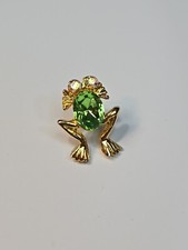 Jumping Frog Lapel Pin Clear  Green Faux Jewels Small Size