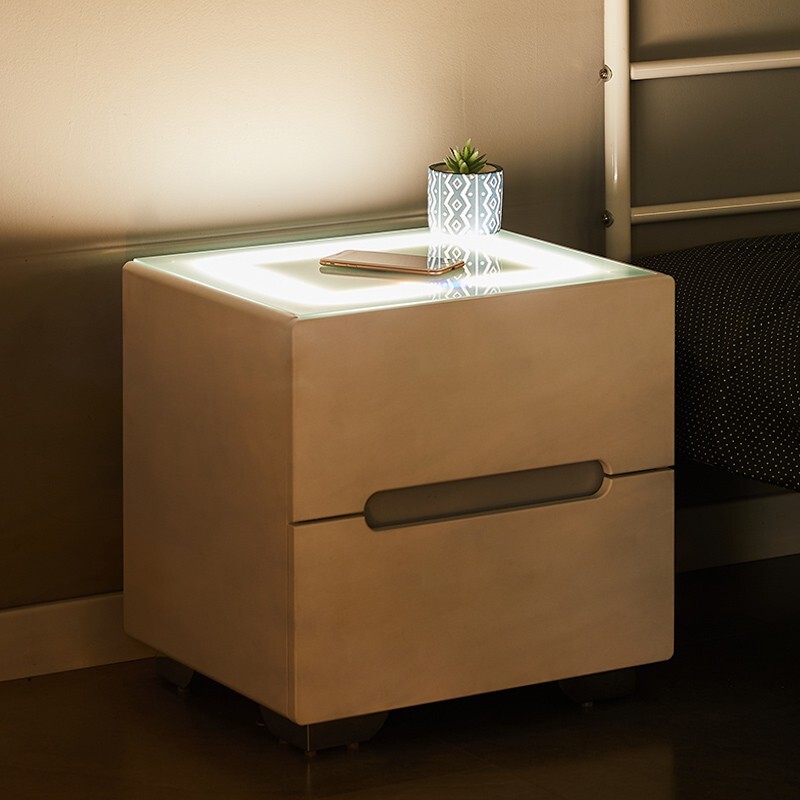 White Bedside Tables 2 Drawers Wireless Charging LED Lights