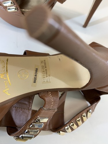 Anne Michelle Sexy Vivica Size 7.5 Stiletto High Heel Pumps Tan Rhinestones new - Picture 5 of 5