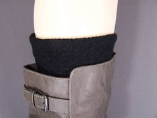 Black textured ribbed sweater knit boot cuffs leg toppers welly warmers socks