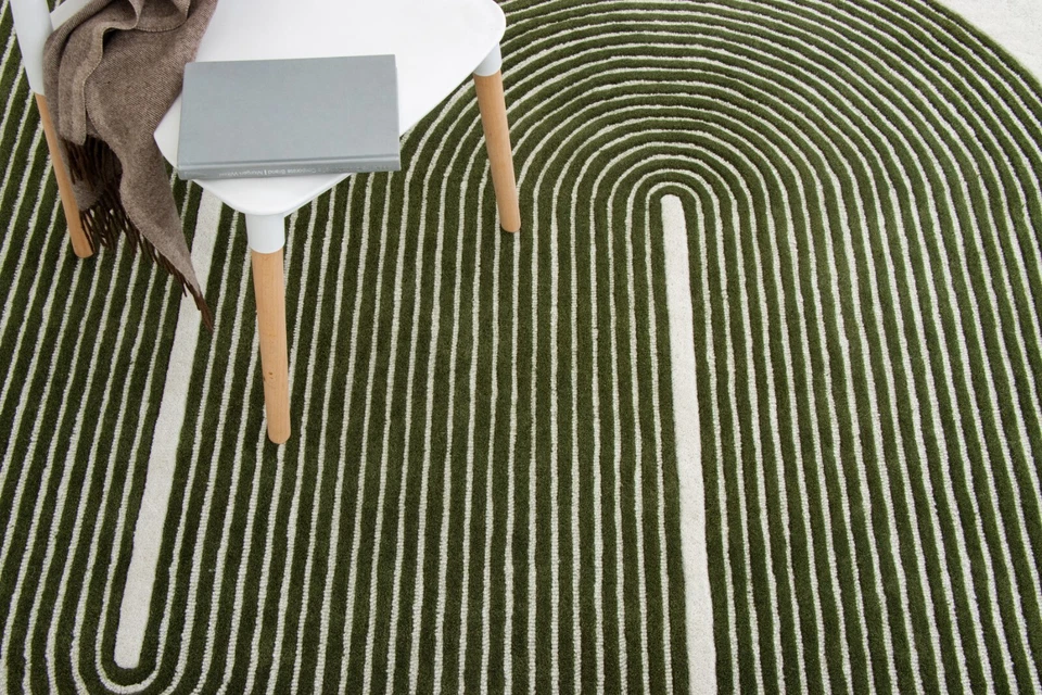 Indio Verde Lana Alfombras 2.4x3m a Rayas Bohemio Alfombra Mechón a Mano - Imagen 4 de 4