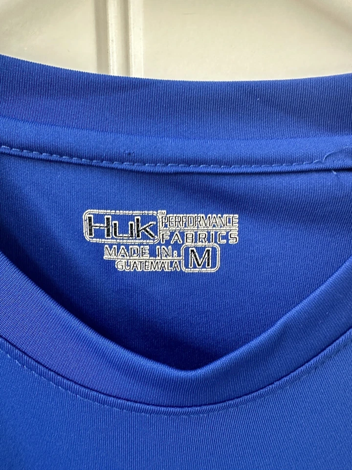 Camisa de pesca de manga larga HUK Performance para hombre talla mediana - azul con amarillo Foto 4 de 4