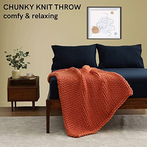 Chunky Throw Blanket, MediumWeight, Hand Knitted, 40 x 50 Inch Exotic